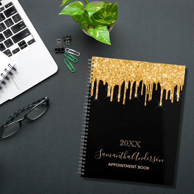 Black gold glitter drips monogram planner (Creator Uploaded)
