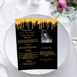 Black gold glitter drips photo Bio Menu card
