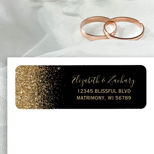 Black Gold Glitter Edge Wedding Return Address (Creator Uploaded)