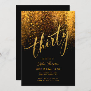 Black Gold Glitter Elegant Modern 30th Birthday Invitation