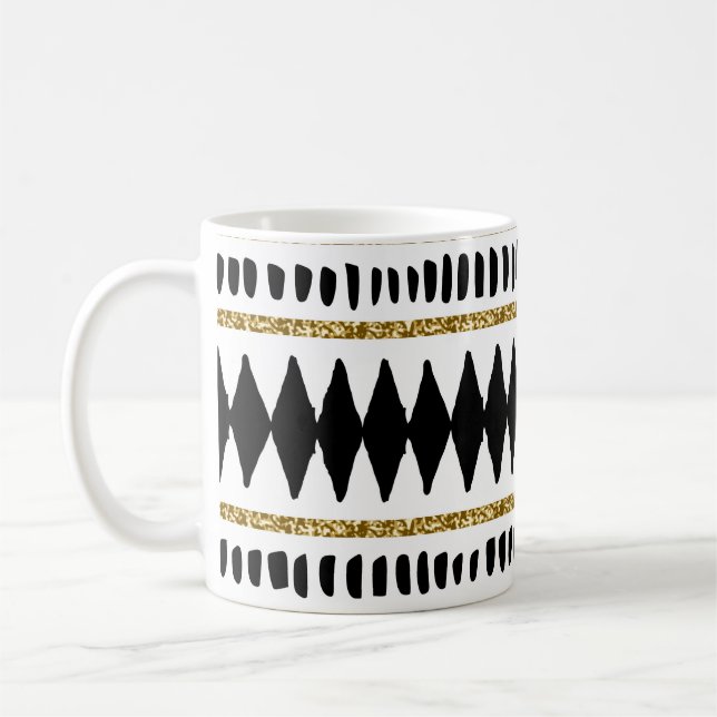 Black Gold Glitter Ethnic Pattern Coffee Mug (Left)