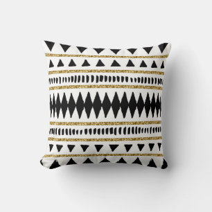 Black Gold Glitter Ethnic Pattern Cushion