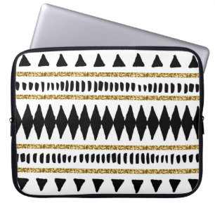Black Gold Glitter Ethnic Pattern Laptop Sleeve