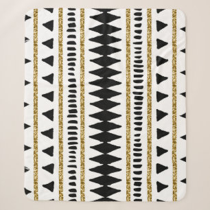 Black Gold Glitter Ethnic Pattern Sherpa Blanket