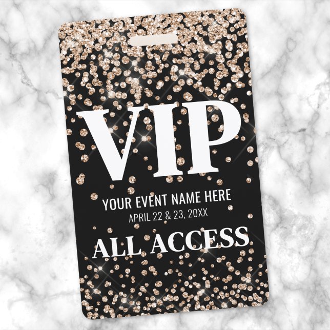 Black Gold Glitter Event VIP Pass ID Badge (Gold VIP Event Badge)