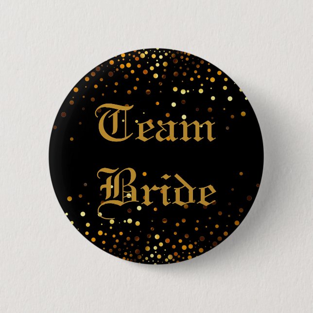 Black Gold Glitter Faux Foil Wedding Team Bride 6 Cm Round Badge (Front)