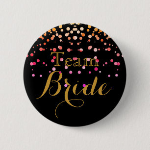 Black Gold Glitter Faux Foil Wedding Team Bride 6 Cm Round Badge