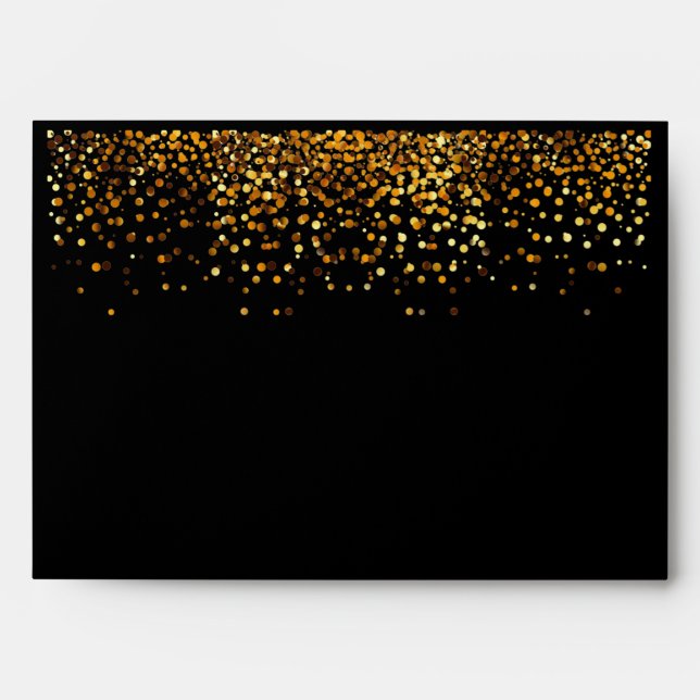 Black Gold Glitter Foil Confetti Elegant Sparkles Envelope (Front)