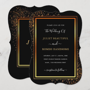 Black Gold Glitter Framed Wedding Invitation Card