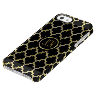 Black & Gold & Glitter Geometric Quatrefoil 2 Permafrost® iPhone SE/5/5s Case