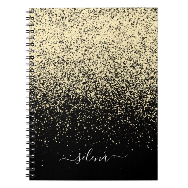 Black Gold Glitter Girly Monogram Notebook (Front)