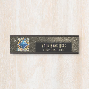 Black & Gold Glitter Glam Stylish Nameplate Office