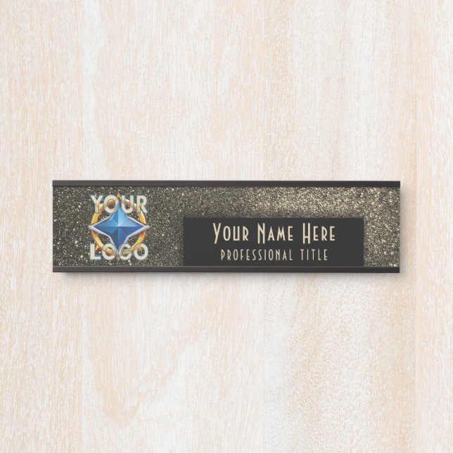 Black & Gold Glitter Glam Stylish Nameplate Office (Front)