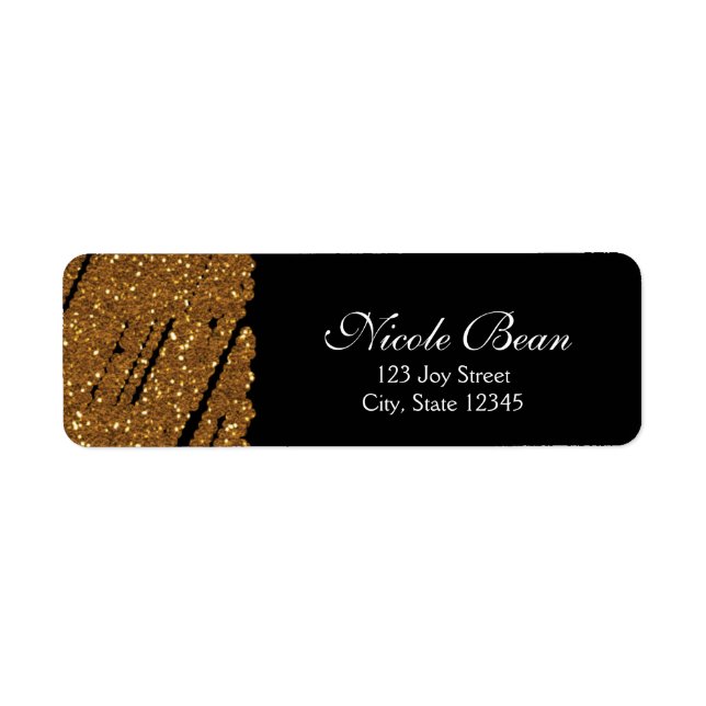 Black & Gold Glitter Glamour Chic Address Labels (Front)