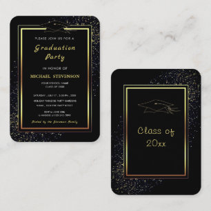 Black Gold Glitter Graduation Invitation Template