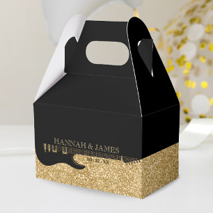 Black & Gold Glitter Guitar Wedding Favour Box