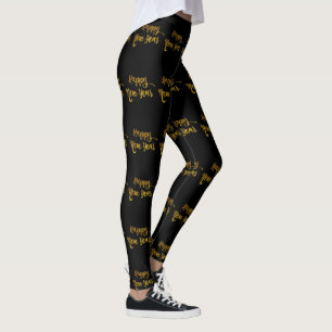 Black & Gold Glitter Happy New Year Leggings