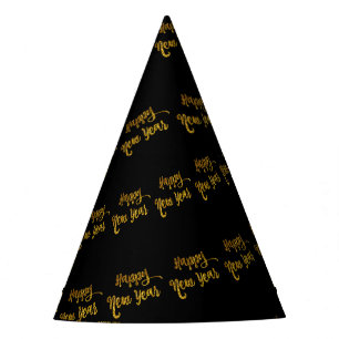 Black & Gold Glitter Happy New Year Party Hats