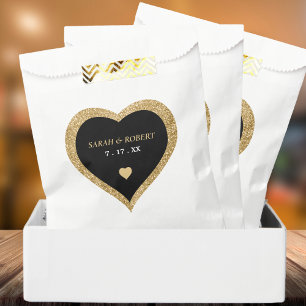Black & Gold Glitter Heart Wedding Favour Bags