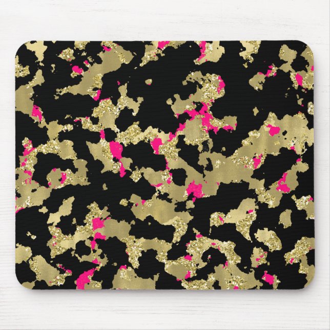 Black Gold Glitter Hot Pink Abstract Peeling Glam Mouse Pad (Front)