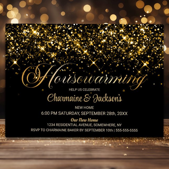 Black Gold Glitter Housewarming Party Invitation (Creator Uploaded)