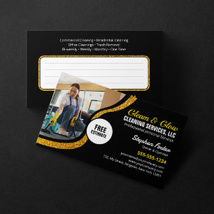 Black Gold Glitter Janitorial Cleaning Service Business Card