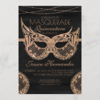 Black Gold Glitter Lace Masquerade Quinceañera