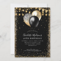 Black Gold Glitter Lights Balloon Any Age Birthday