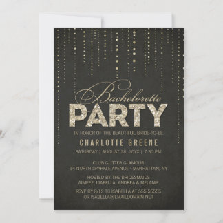 Black & Gold Glitter Look Bachelorette Party Invitation