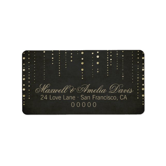 Black & Gold Glitter Look Wedding Label (Front)