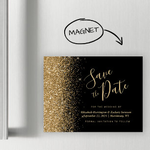Black Gold Glitter Magnetic Wedding Save the Date