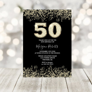 Black Gold Glitter Mens Womans 50th Birthday Party Invitation