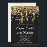 Black Gold Glitter Metallic Look 40th Birthday Invitation<br><div class="desc">A glamourous faux metallic gold number forty 40th birthday invitation for her. Faux metallic golden number and gold glitter with sparkles is created with digital artwork that prints like a photo. You can change the black background colour. If there is a different number you want, send a message to the...</div>