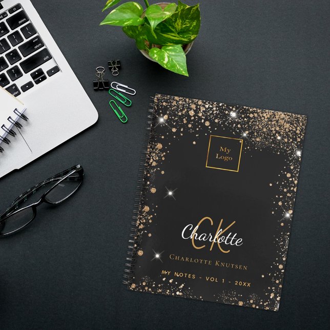 Black gold glitter modern business logo notebook (Creator Uploaded)