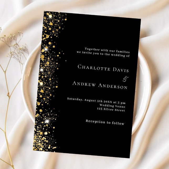 Black gold glitter modern wedding invitation (Creator Uploaded)