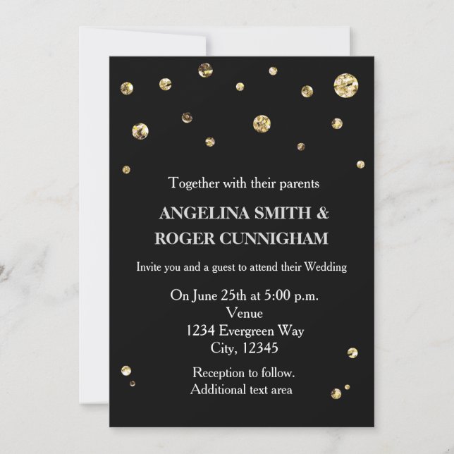 Black & Gold Glitter Modern Wedding Invitation (Front)