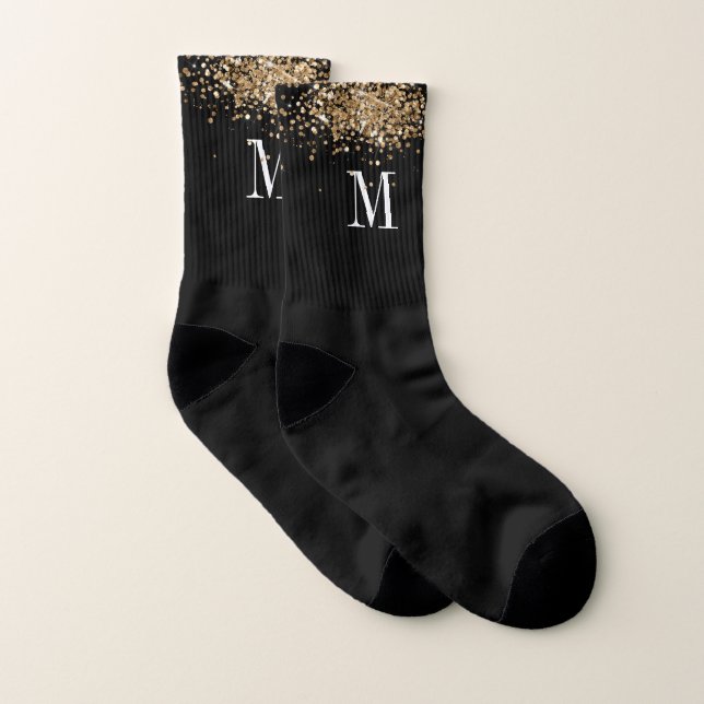 black gold glitter monogram custom socks (Pair)