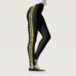 Black Gold Glitter Personalised Athletic Stripe Leggings<br><div class="desc">Black and Gold Faux Glitter Stripe Personalised Leggings with a wide vertical stripe down the leg with custom text in the middle that can be different on each side. Customise with a a team motto, mascot, favourite quote, verse, inspirational mantra, team name, or add your name on repeat down the...</div>
