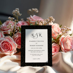 Black Gold Glitter Personalised Wedding Monogram Invitation