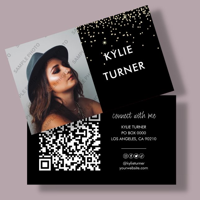 Black | Gold Glitter | Photo | QR Code | Social  Business Card (Creator Uploaded)