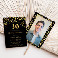 Black & Gold Glitter Photo Thirty 30th Birthday