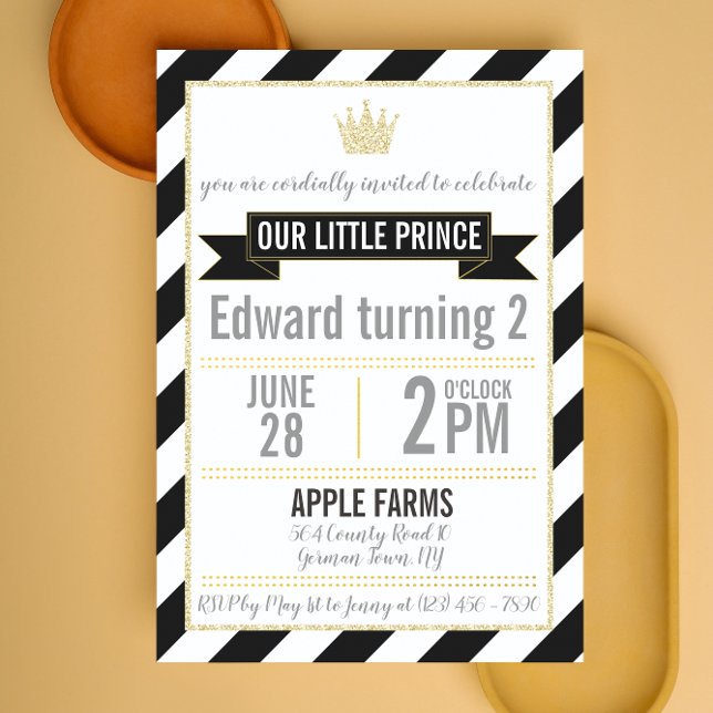 Black Gold Glitter Prince Birthday Invitation (Creator Uploaded)