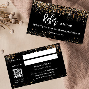 Black gold glitter qr code business referral card