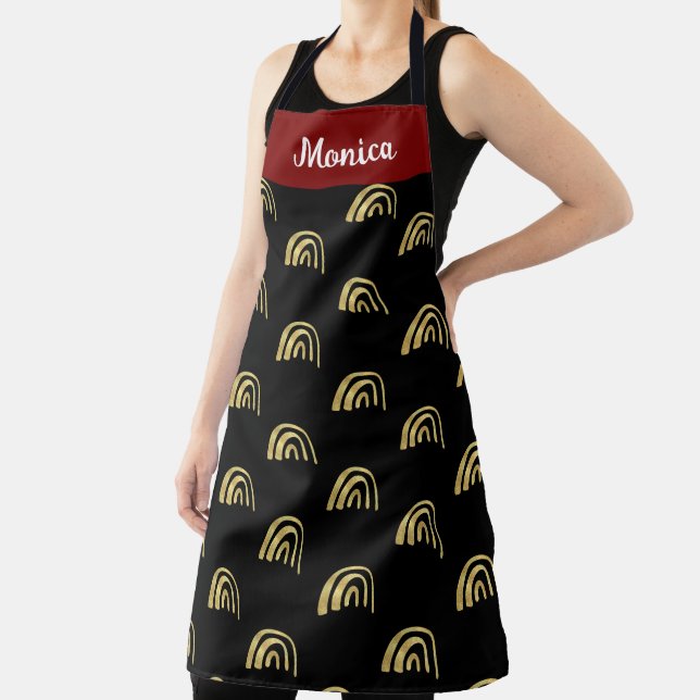 Black & Gold Glitter rainbow custom name Apron (Insitu)