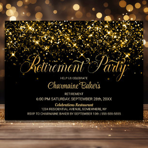 Black Gold Glitter Retirement Party Invitation