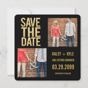 Black & Gold Glitter Save the Date Photo Cards
