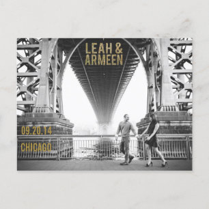 Black & Gold Glitter Save the Date Typography Announcement Postcard