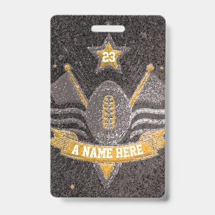 Black & Gold Glitter School Football Team Sports ID Badge
