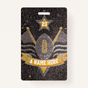 Black & Gold Glitter School Football Team Sports ID Badge