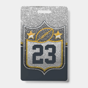 Black & Gold Glitter School Football Team Sports ID Badge